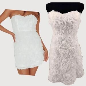 Angel Biba NWT 3D Floral Appliqué Strapless Mini Dress White M